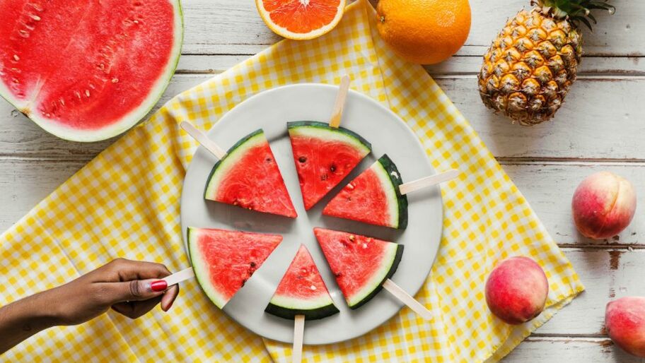 Watermelon pieces on sticks